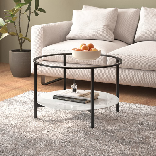 vidaXL Teepöytä musta ja valkoinen marmori 70 cm karkaistu lasi
