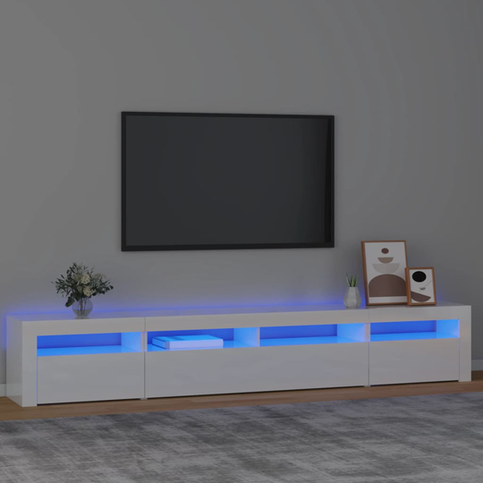vidaXL TV-taso LED-valoilla korkeakiilto valkoinen 240x35x40 cm