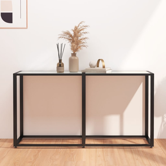 vidaXL Konsolipöytä valkoinen marmori 140x35x75,5 cm karkaistu lasi