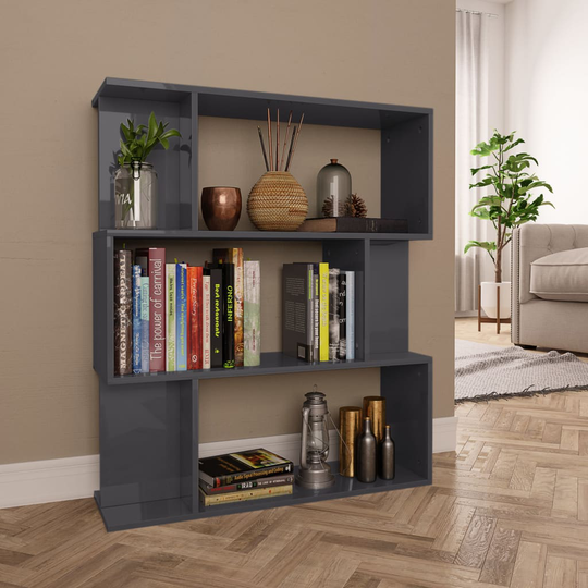 vidaXL Kirjahylly/tilanjakaja korkeakiilto harmaa 80x24x96cm lastulevy