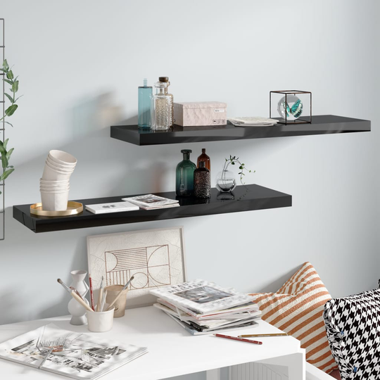 vidaXL Kelluvat seinähyllyt 2kpl korkeakiilto musta 90x23,5x3,8 cm MDF