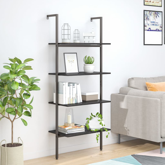 vidaXL 4-kerroksinen Kalteva hylly musta 64x35x152,5 cm