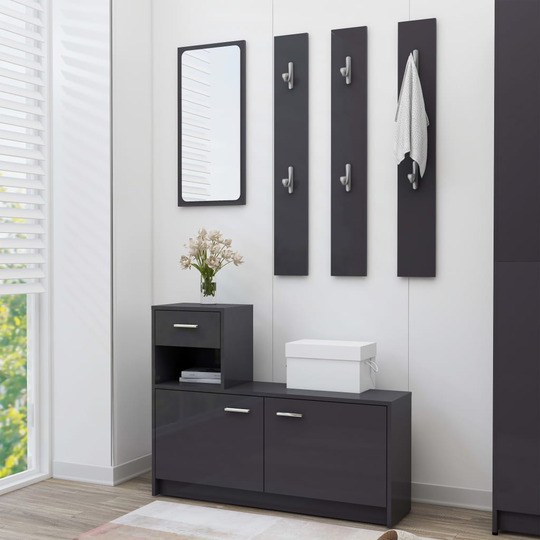 vidaXL Eteisen säilytysyksikkö korkeakiilto harmaa 100x25x76,5 cm levy