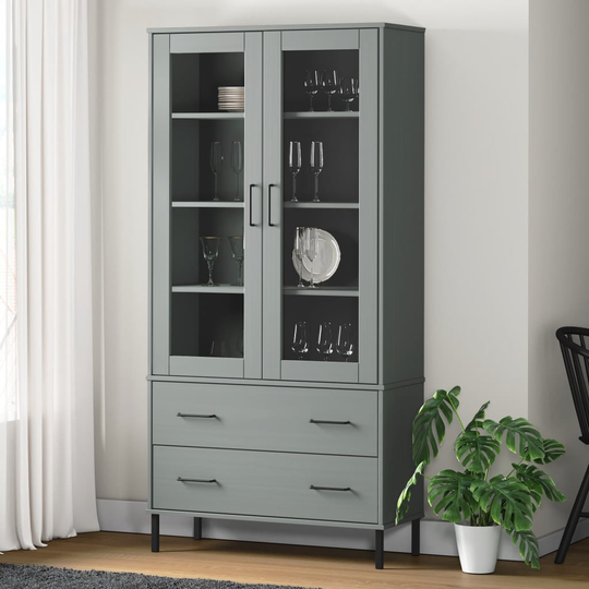vidaXL Kirjakaappi metallijaloilla harmaa 85x35x172,5 cm täyspuu OSLO