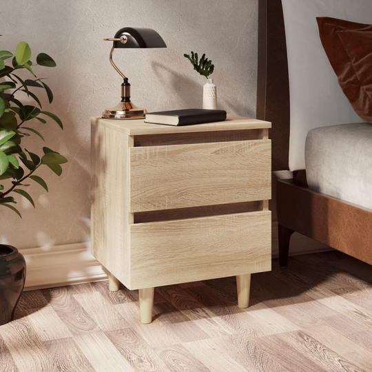 vidaXL Yöpöytä täysmäntyiset jalat Sonoma tammi 40x35x50cm