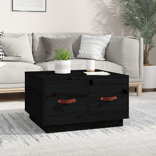 vidaXL Sohvapöytä musta 60x53x35 cm täysi mänty