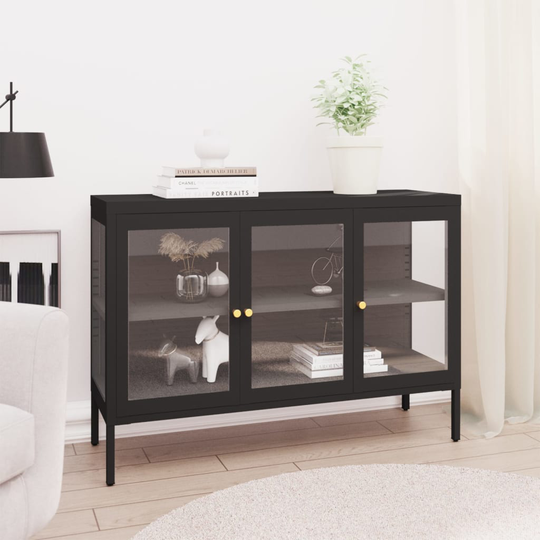vidaXL Senkki musta 105x35x70 cm teräs ja lasi