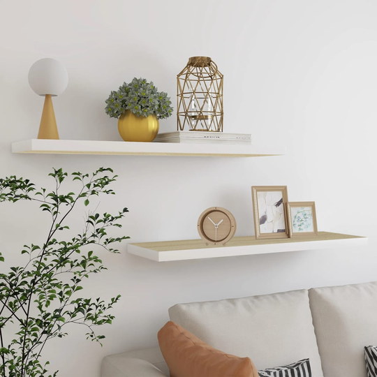 vidaXL Kelluvat seinähyllyt 2 kpl tammi ja valkoinen 90x23,5x3,8 MDF