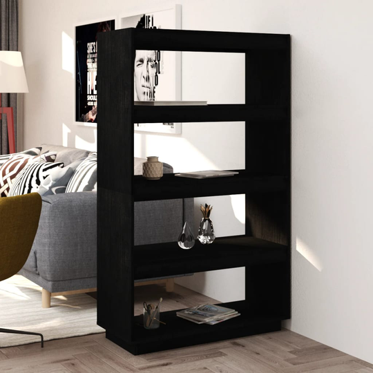 vidaXL Kirjahylly/tilanjakaja musta 80x35x135 cm täysi mänty