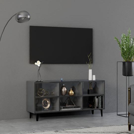 vidaXL TV-taso metallijaloilla korkeakiilto harmaa 103,5x30x50 cm