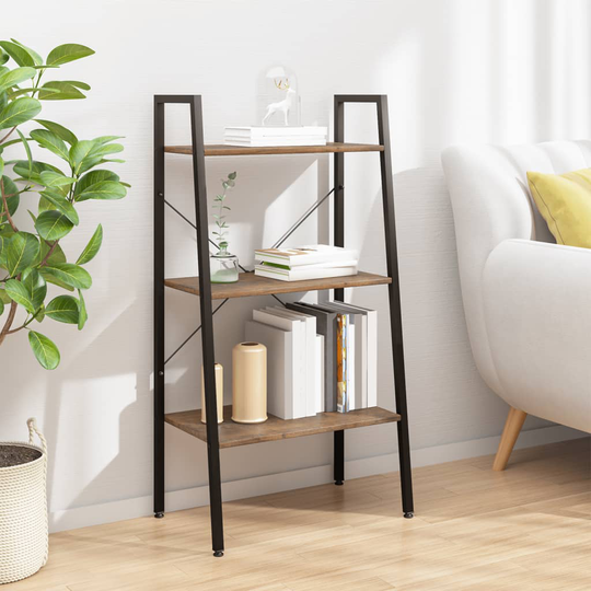 vidaXL 3-kerroksinen Lattiahylly tummanruskea ja musta 56x35x108 cm