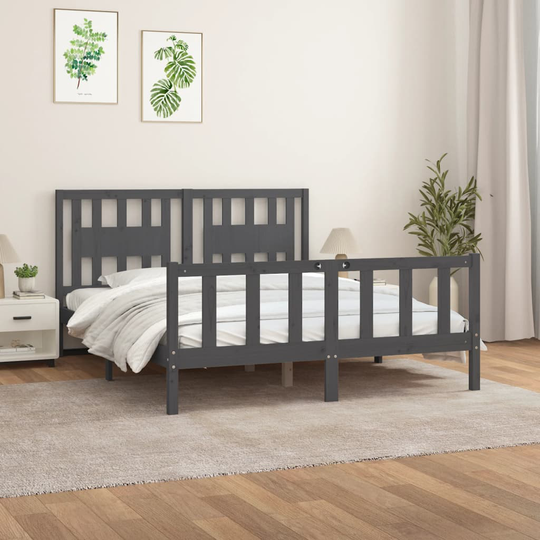 vidaXL Sängynrunko päätylevyllä harmaa 150x200 cm mänty 5FT King Size