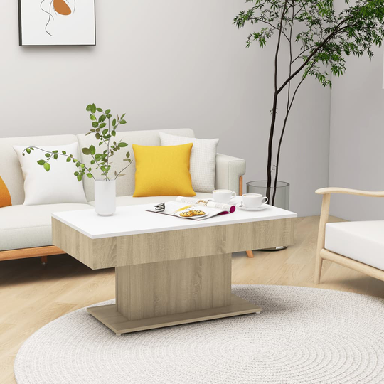 vidaXL Sohvapöytä valkoinen ja Sonoma-tammi 96x50x45 cm lastulevy