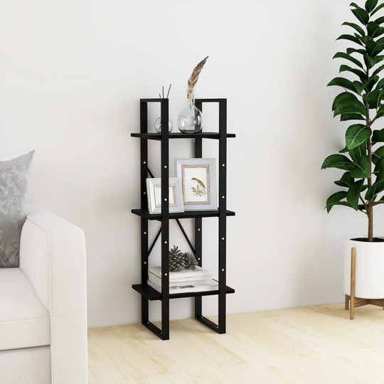 vidaXL 3-tasoinen kirjahylly musta 40x30x105 cm täysi mänty