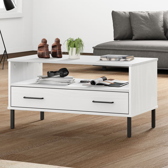 vidaXL Sohvapöytä metallijaloilla valkoinen 85x50x45 cm täyspuu OSLO