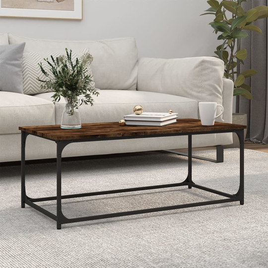 vidaXL Sohvapöytä savutammi 102x50x40 cm tekninen puu ja rauta
