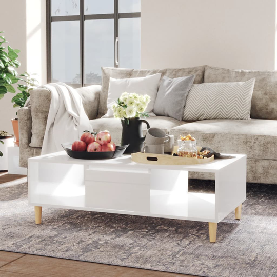vidaXL Sohvapöytä korkeakiilto valkoinen 103,5x60x35 cm lastulevy