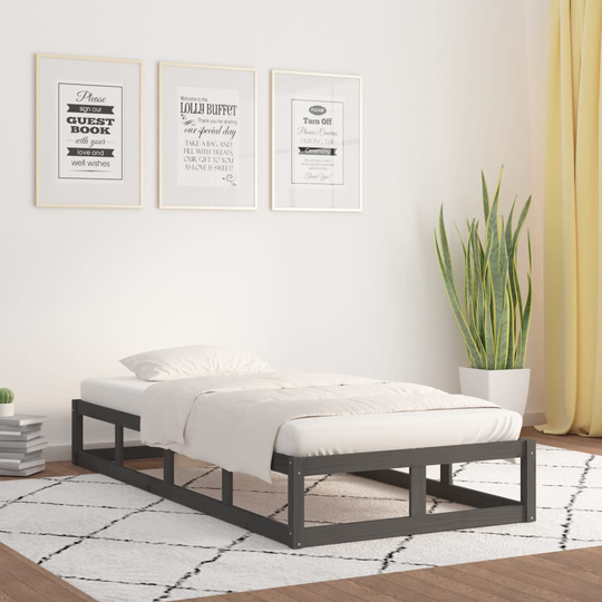 vidaXL Sängynrunko harmaa 75x190 cm 2FT6 Small Single täysi puu