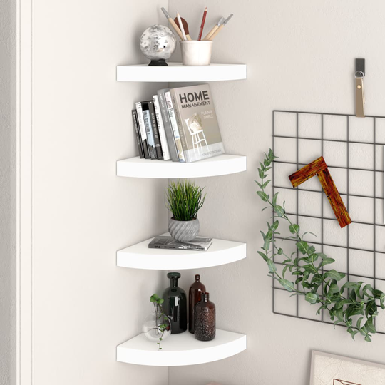 vidaXL Kelluvat kulmahyllyt 4 kpl valkoinen 25x25x3,8 cm MDF