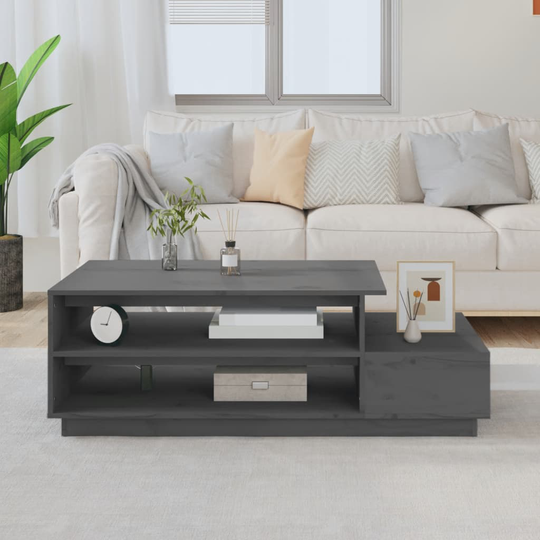 vidaXL Sohvapöytä harmaa 120x50x40,5 cm täysi mänty