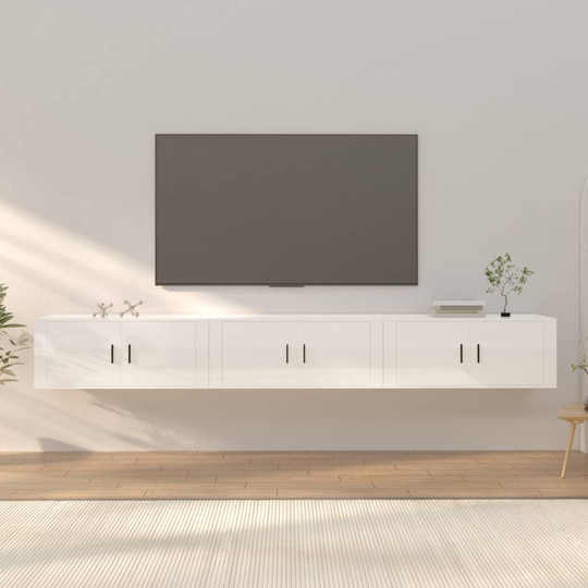 vidaXL Seinäkiinnitettävät TV-kaapit 3 kpl korkeakiilto 100x34,5x40 cm