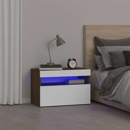 vidaXL Yöpöytä LED-valoilla ruskea tammi 60x35x40 cm