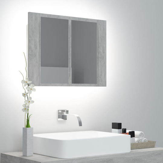 vidaXL Kylpyhuoneen LED peilikaappi betoninharmaa 60x12x45 cm akryyli