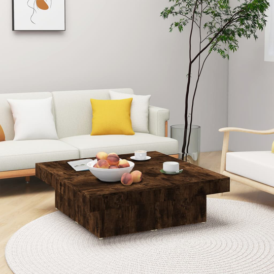 vidaXL Sohvapöytä savutammi 90x90x28 cm tekninen puu
