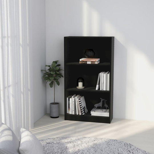 vidaXL 3-tasoinen kirjahylly musta 60x24x109 cm tekninen puu