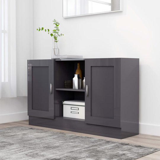 vidaXL Senkki korkeakiilto harmaa 120x30,5x70 cm lastulevy