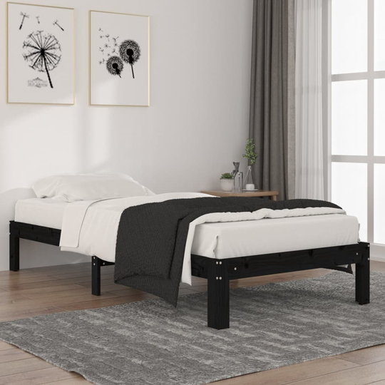 vidaXL Sängynrunko musta täysi mänty 90x200 cm