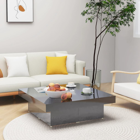 vidaXL Sohvapöytä korkeakiilto harmaa 90x90x28 cm lastulevy