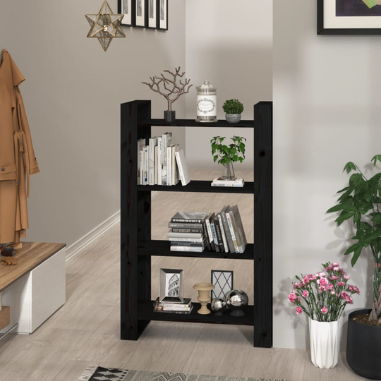 vidaXL Kirjahylly/tilanjakaja musta 80x35x125 cm täysi mänty