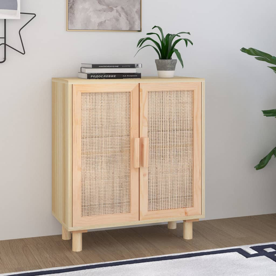 vidaXL Senkki ruskea 60x30x70 cm täysi mänty ja luonnonrottinki