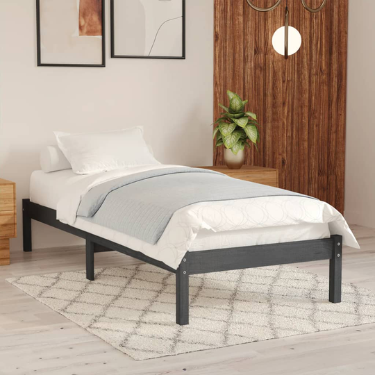 vidaXL Sängynrunko harmaa täysi mänty 90x190 cm UK Single