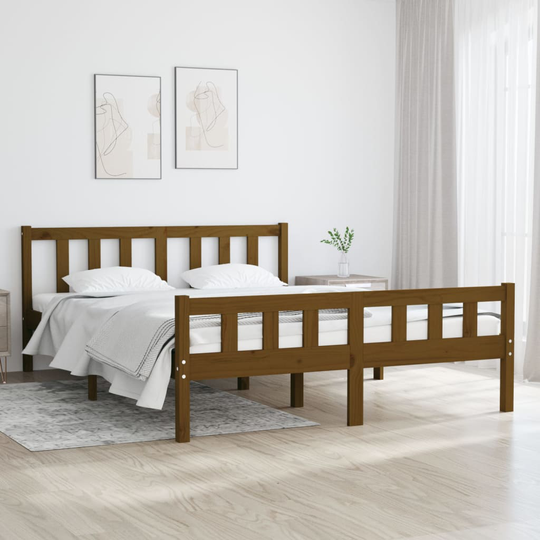 vidaXL Sängynrunko hunajanruskea täysi puu 135x190 cm 4FT6 Double