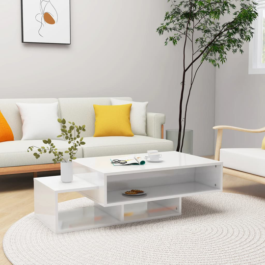 vidaXL Sohvapöytä korkeakiilto valkoinen 105x55x32 cm lastulevy