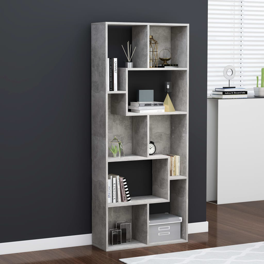 vidaXL Kirjahylly betoninharmaa 67x24x161 cm lastulevy