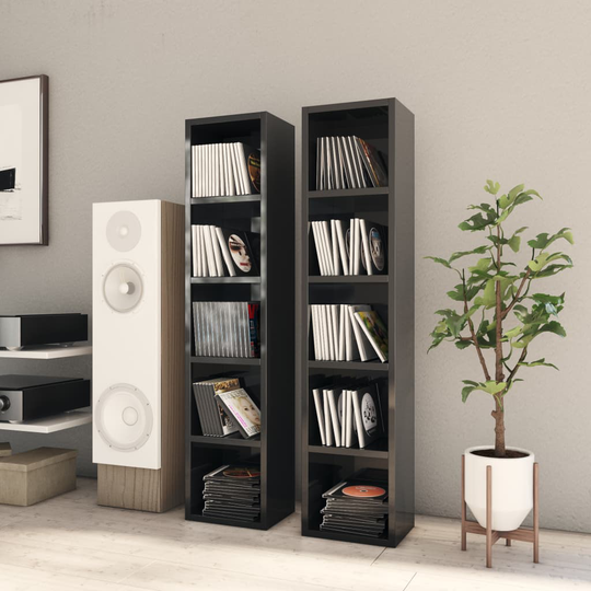 vidaXL CD-hyllyt 2 kpl korkeakiilto musta 21x16x93,5 cm lastulevy