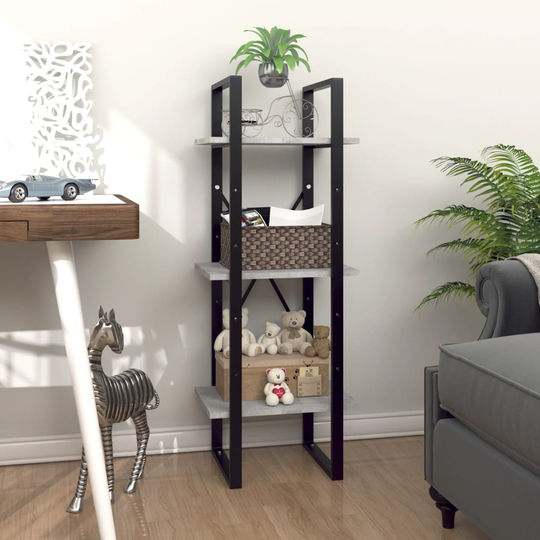 vidaXL 3-tasoinen kirjahylly betoninharmaa 40x30x105 cm lastulevy