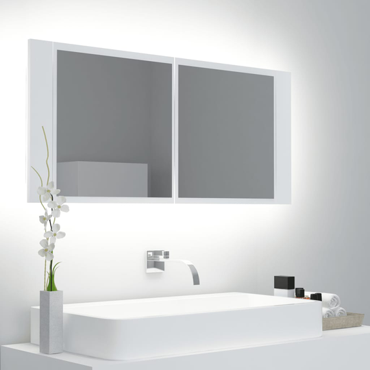 vidaXL Kylpyhuoneen LED-peilikaappi valkoinen 100x12x45 cm akryyli