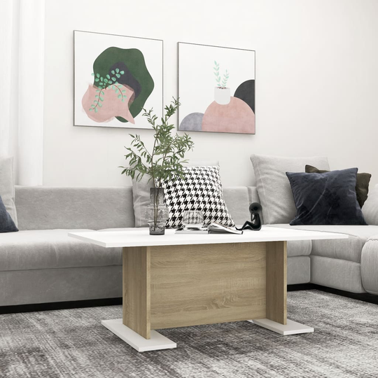 vidaXL Sohvapöytä valkoinen ja Sonoma-tammi 103,5x60x40 cm lastulevy
