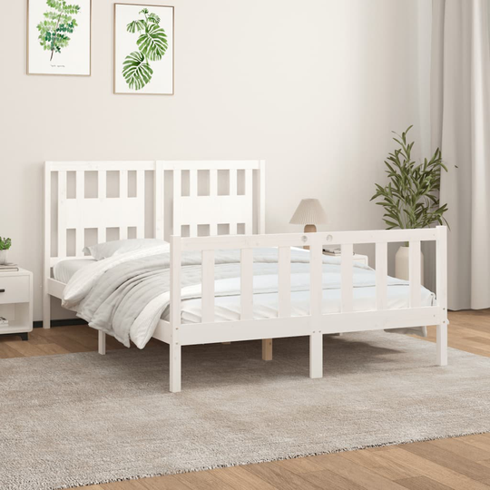 vidaXL Sängynrunko päätylevyllä valkoinen 120x200 cm täysi mänty