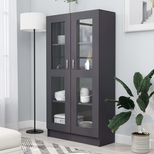 vidaXL Vitriinikaappi harmaa 82,5x30,5x150 cm lastulevy