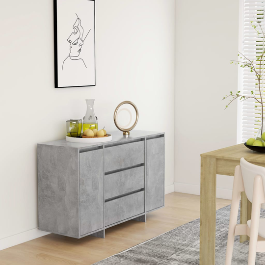 vidaXL Senkki 3 vetolaatikolla betoninharmaa 120x41x75 cm lastulevy