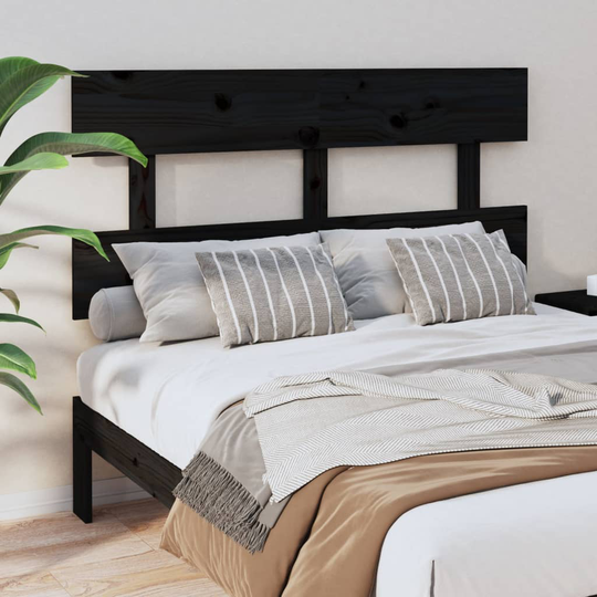 vidaXL Sängynpääty musta 124x3x81 cm täysi mänty