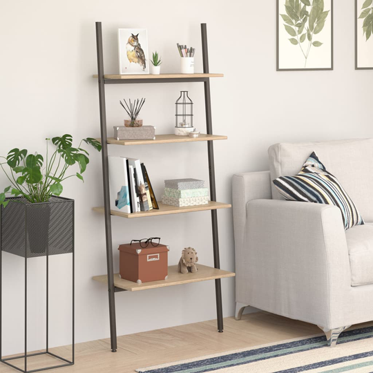 vidaXL 4-kerroksinen kalteva hylly vaaleanrusk ja musta 64x34x150,5 cm