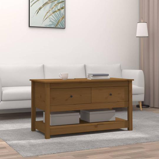 vidaXL Sohvapöytä hunajanruskea 102x49x55 cm täysi mänty
