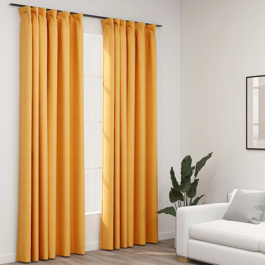 vidaXL Pellavamaiset pimennysverhot koukuilla 2 kpl kelt. 140x225 cm