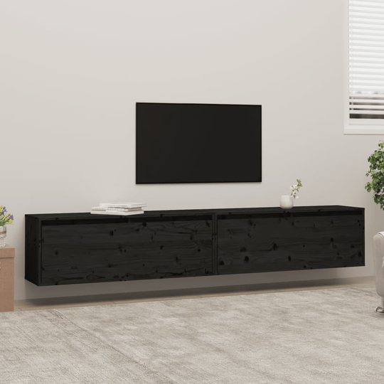 vidaXL Seinäkaapit 2 kpl musta 100x30x35 cm täysi mänty